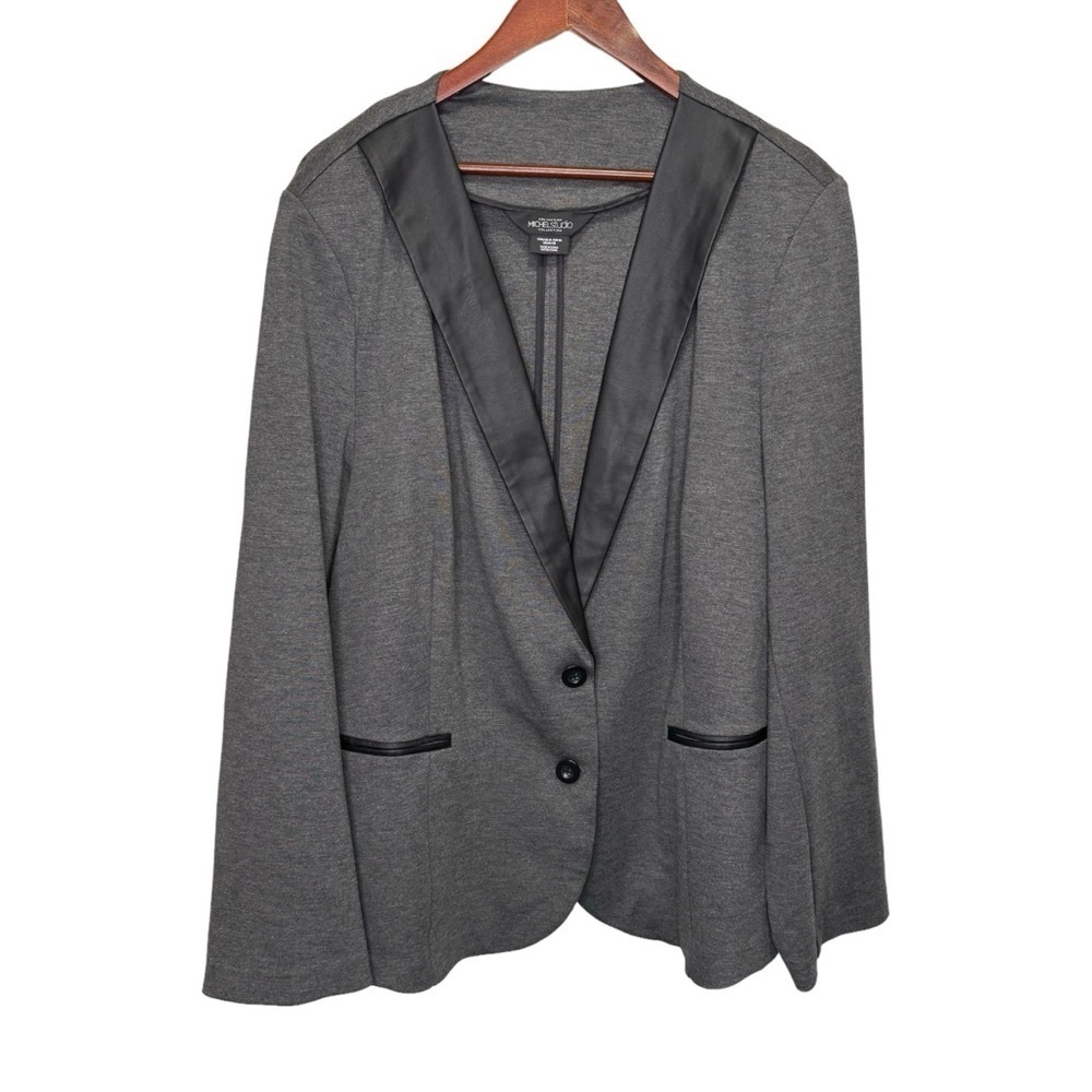Addition Elle Michel Studio Grey Lightweight Blazer Faux Leather Detail Size 24
